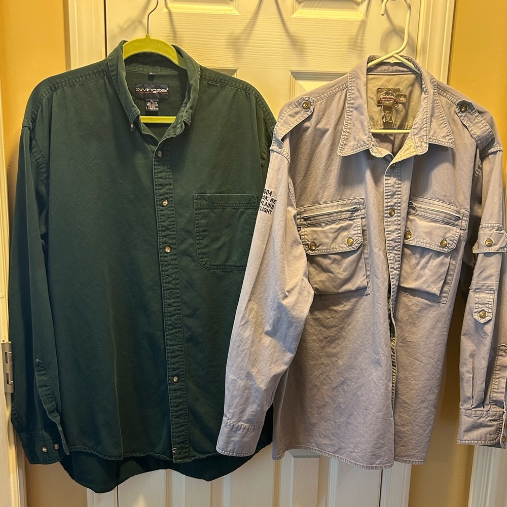 2-Men’s XL L/Sleeve Cotton Shirt (1) Swingster
(1) Cabela’s w Promotional Patch